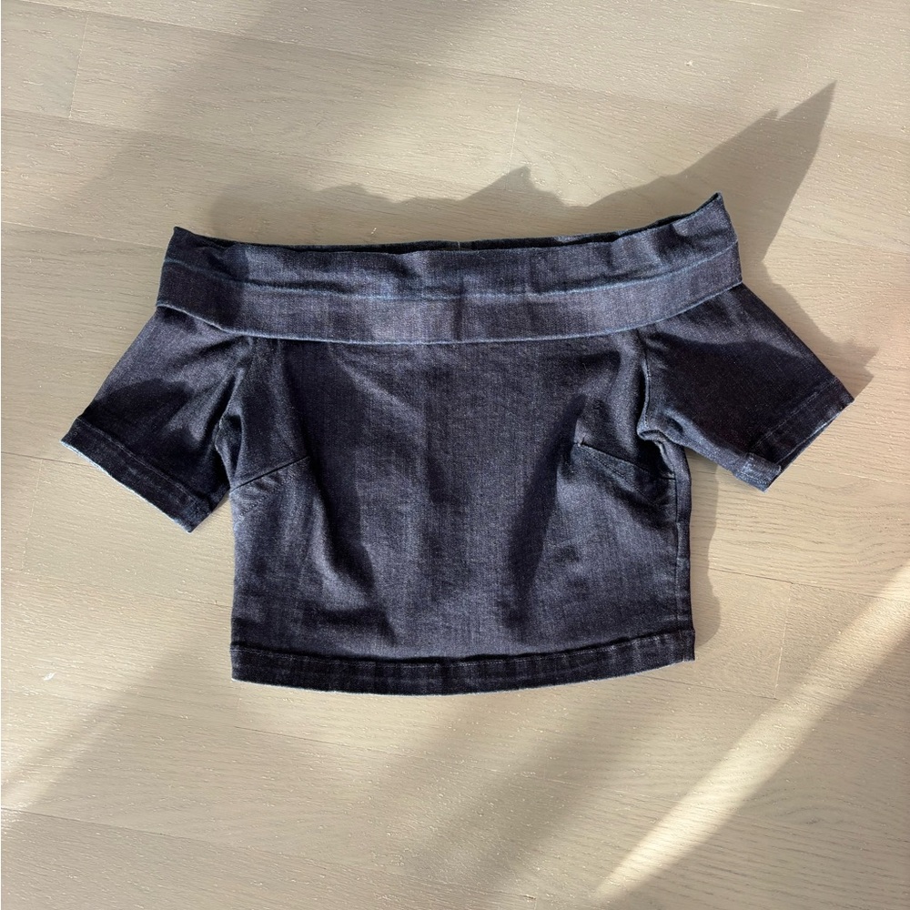 3x1 Dark Blue Denim Off The Shoulder Top XS